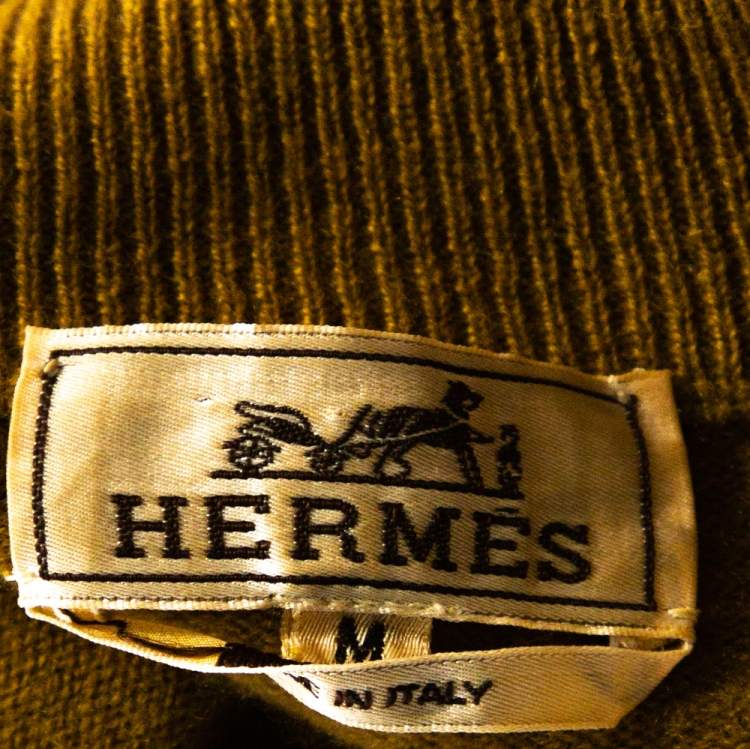 Pre Owned Hermes Tan Brown Rib Knit Cashmere Long Sleeve Sweater M