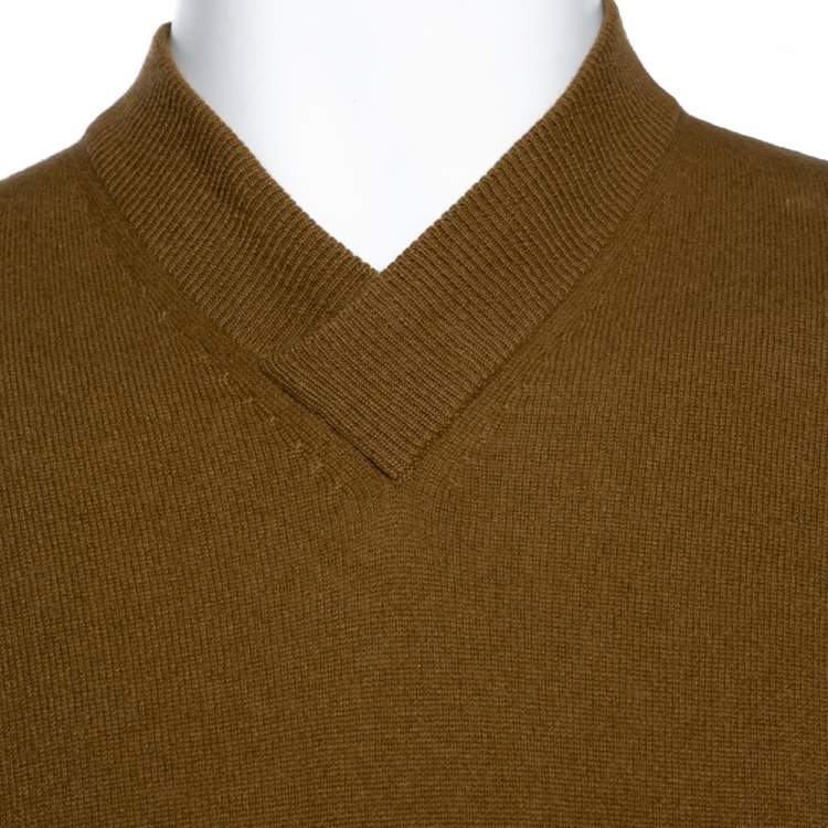 Pre Owned Hermes Tan Brown Rib Knit Cashmere Long Sleeve Sweater M