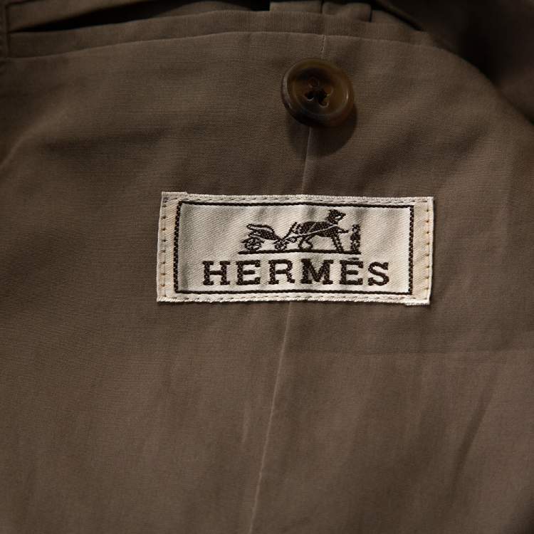 Pre Owned Hermes Dark Khaki Cotton Light Weight Two Buttoned Jacket XL 