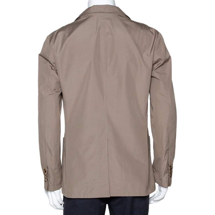 Pre Owned Hermes Dark Khaki Cotton Light Weight Two Buttoned Jacket XL 