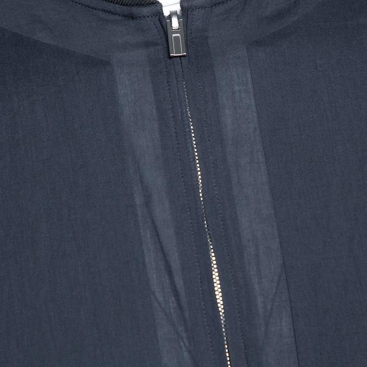 Pre Owned Hermes Charcoal Grey Cotton Zip Front Bomber Jacket L