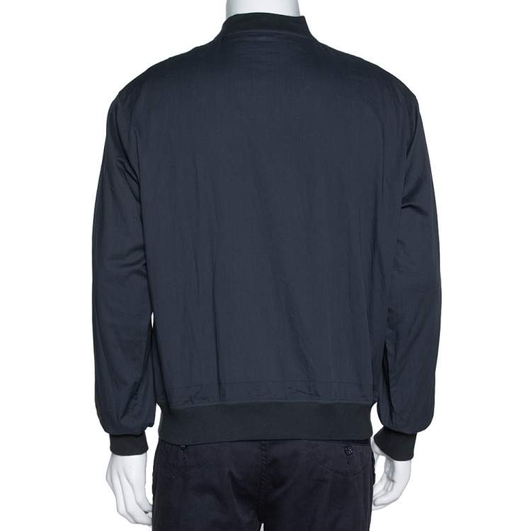 Pre Owned Hermes Charcoal Grey Cotton Zip Front Bomber Jacket L
