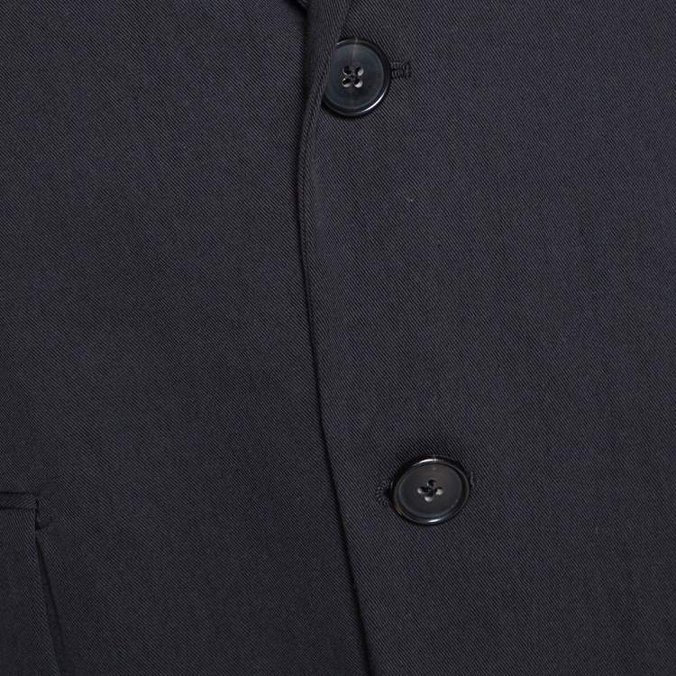 Pre Owned Hermes Black Cotton Leather Trim Two Buttoned Jacket L