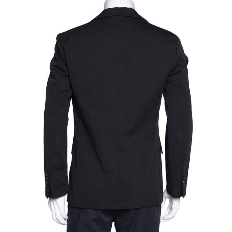 Pre Owned Hermes Black Cotton Leather Trim Two Buttoned Jacket L