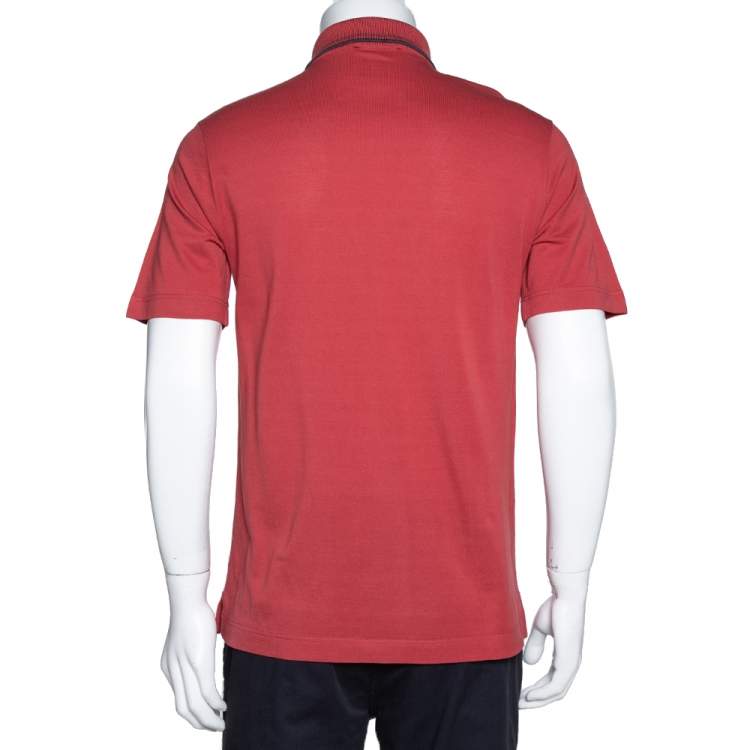 Pre Owned Hermes Brick Red Cotton Pique Polo T-Shirt M