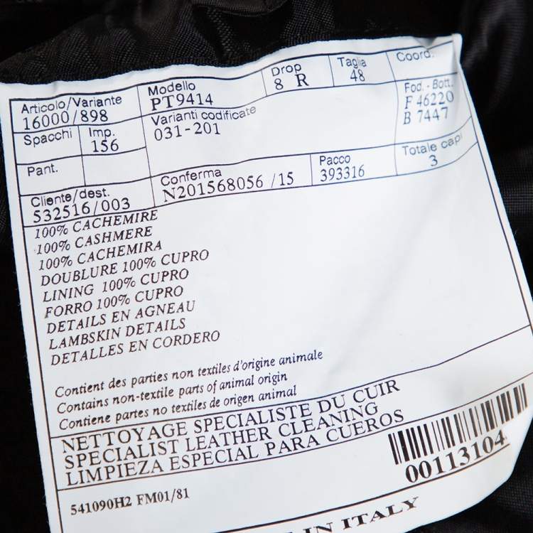Pre Owned Hermes Anthracite Cashmere & Leather Trim Liverpool Mid Length Coat M 