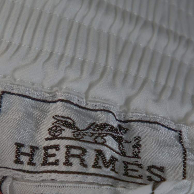Pre Owned Hermes White Cotton Elasticized Waist Straight Leg Pants L