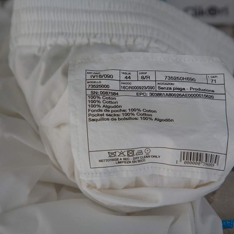 Pre Owned Hermes White Cotton Elasticized Waist Straight Leg Pants L