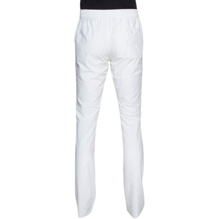 Pre Owned Hermes White Cotton Elasticized Waist Straight Leg Pants L