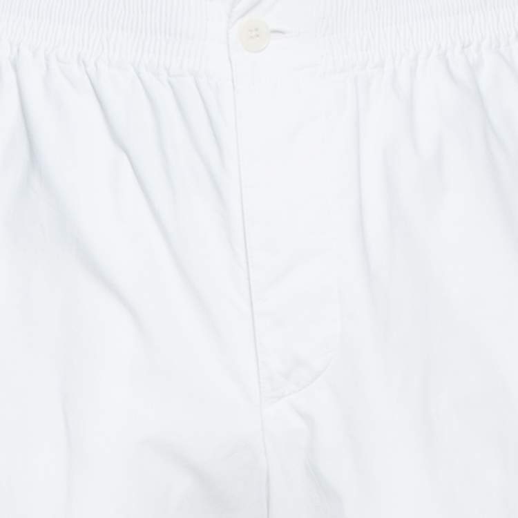 Pre Owned Hermes White Cotton Elasticized Waist Straight Leg Pants L