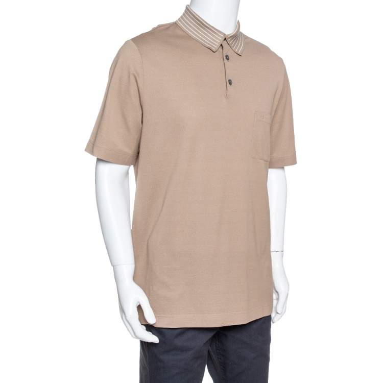 Gods møbel Vær opmærksom på Hermes Beige Cotton Pique Striped Collar Polo T-Shirt XXL Hermes | TLC