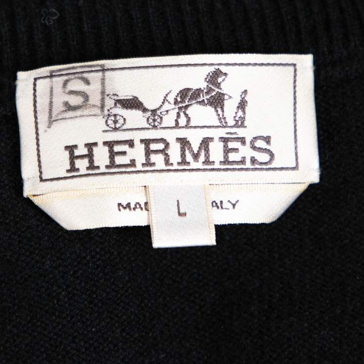 Pre Owned Hermes Black Spider Embroidered Cashmere Sweater L