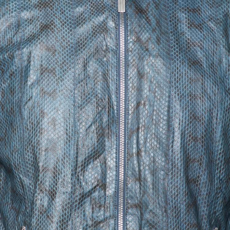 Pre Owned Hermès Blue Snakeskin Leather Reversible Jacket L