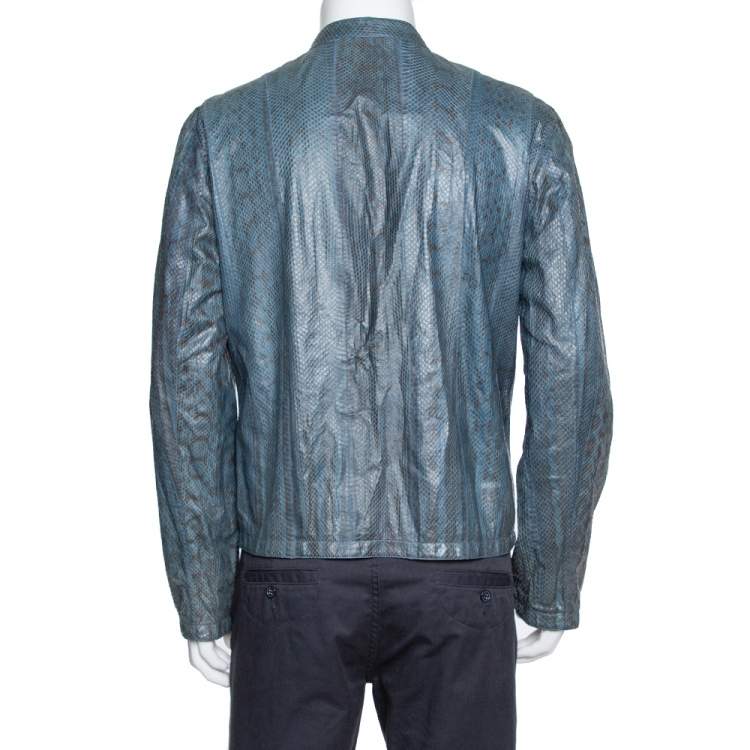 Pre Owned Hermès Blue Snakeskin Leather Reversible Jacket L