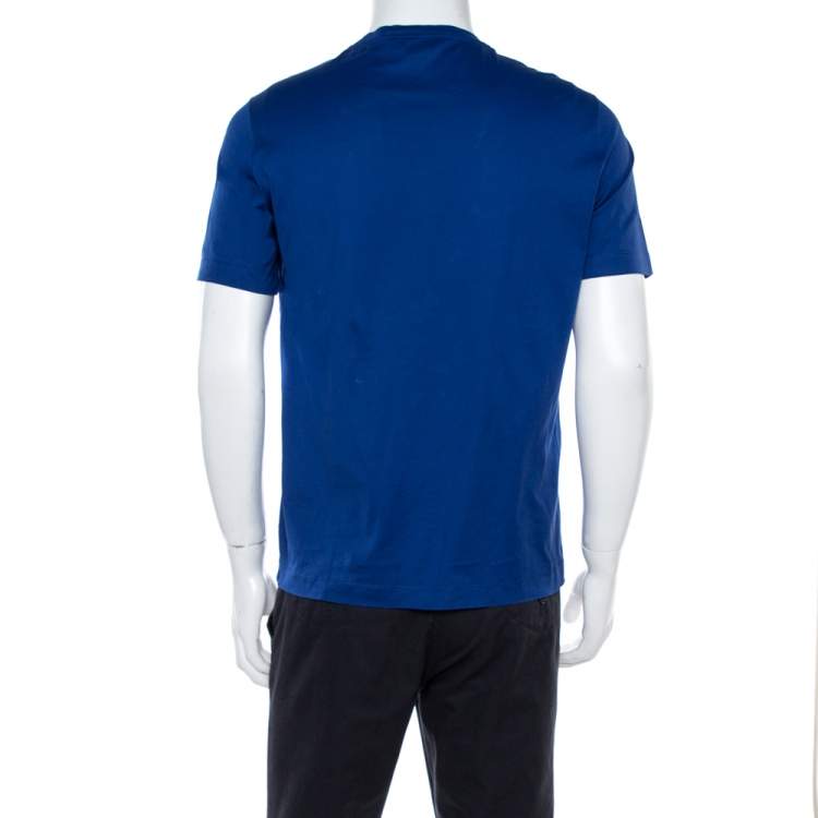 Pre Owned Hermes Blue Brazilian Horse Print Cotton Crew Neck T-Shirt M