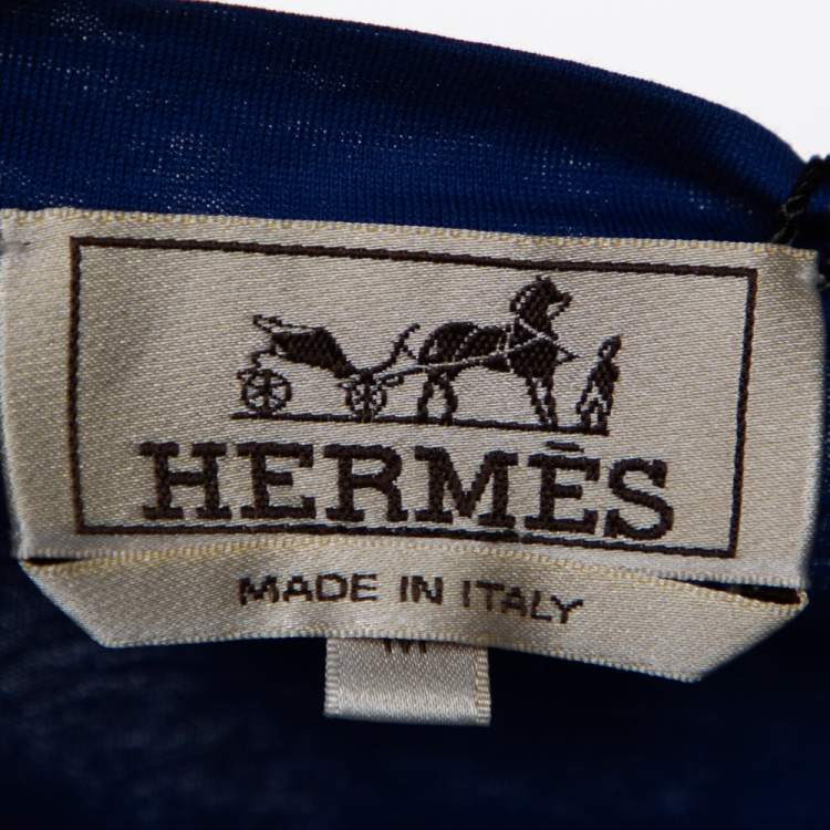 Pre Owned Hermes Blue Brazilian Horse Print Cotton Crew Neck T-Shirt M