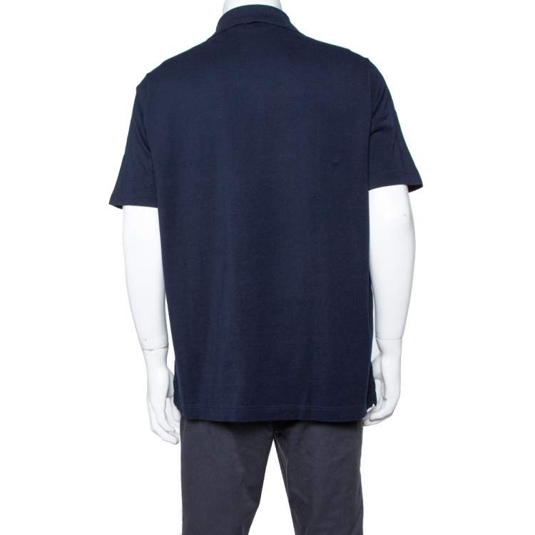 Pre Owned Hermes Navy Blue Cotton Pique Polo T Shirt XXL