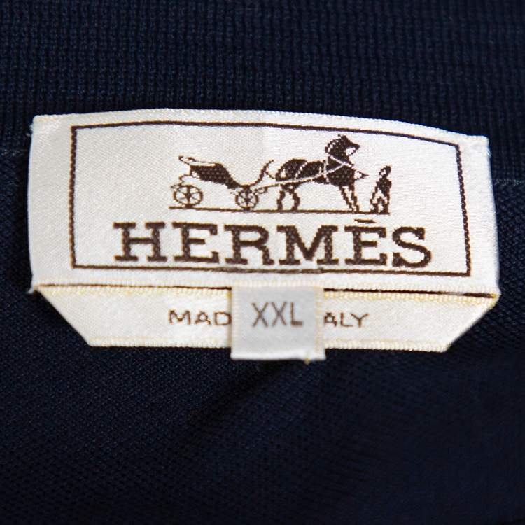 Pre Owned Hermes Navy Blue Cotton Pique Polo T Shirt XXL