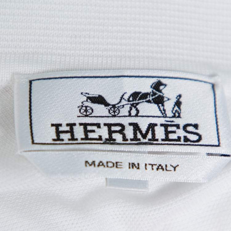 Pre Owned Hermes White Cotton Pique Contrast Detail Polo T Shirt XXL