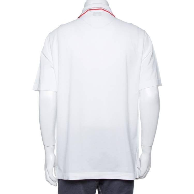 Pre Owned Hermes White Cotton Pique Contrast Detail Polo T Shirt XXL