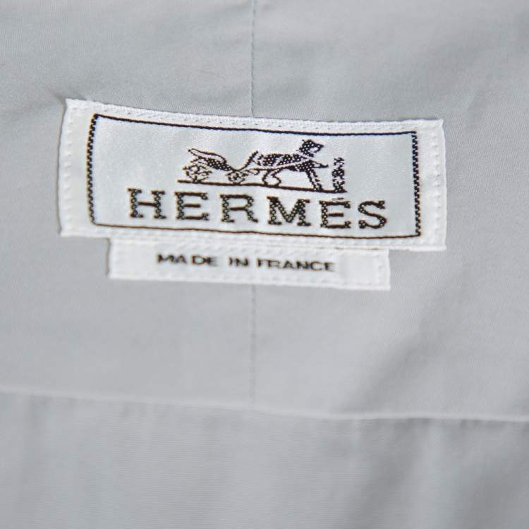 Pre Owned Hermes Grey Cotton Contrast Applique Detail Button Front Shirt XL
