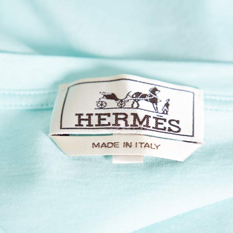 Pre Owned Hermes Sea Blue Odysee Printed Cotton Crewneck T-Shirt XXL