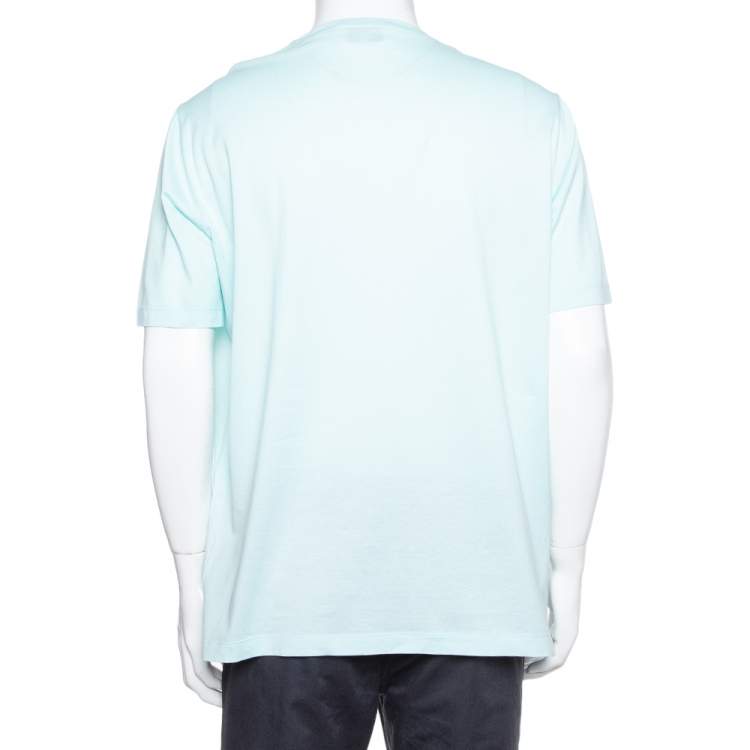 Pre Owned Hermes Sea Blue Odysee Printed Cotton Crewneck T-Shirt XXL