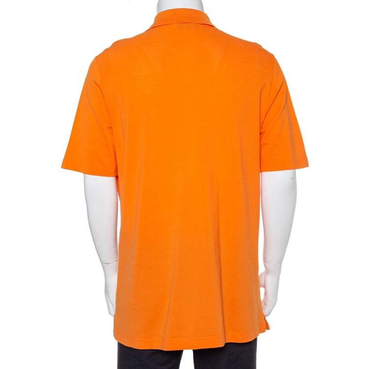 Pre Owned Hermes Orange Cotton Pique Polo T-Shirt XXL