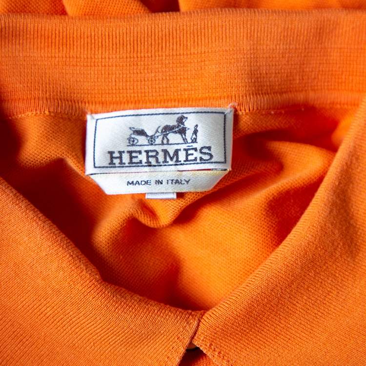 Pre Owned Hermes Orange Cotton Pique Polo T-Shirt XXL
