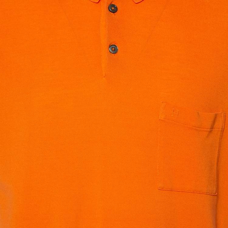 Pre Owned Hermes Orange Cotton Pique Polo T-Shirt XXL