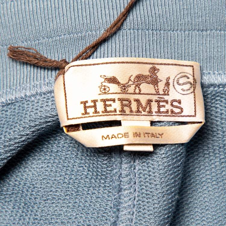 Pre Owned Hermes Blue Cotton Contrast Trim Detail Jogging Shorts XL
