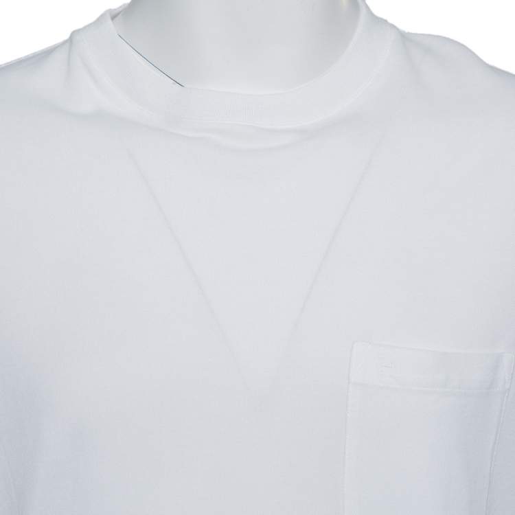 Pre Owned Hermes White Cotton Pique Logo Embroidered Pocket Detail Crewneck T-Shirt L