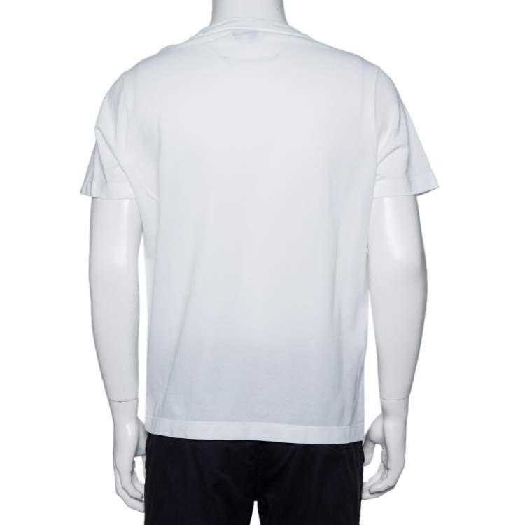 Pre Owned Hermes White Cotton Pique Logo Embroidered Pocket Detail Crewneck T-Shirt L