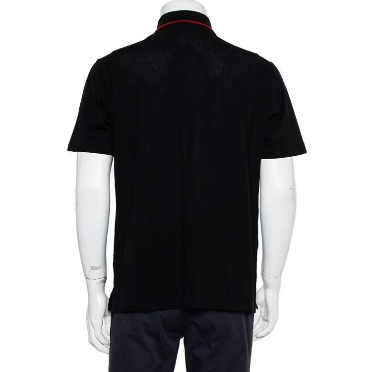 Pre Owned Hermes Black Cotton Pique Logo Embroidered Polo T-Shirt L
