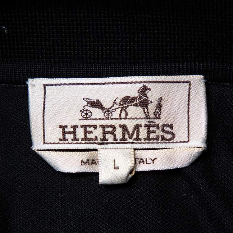 Pre Owned Hermes Black Cotton Pique Logo Embroidered Polo T-Shirt L
