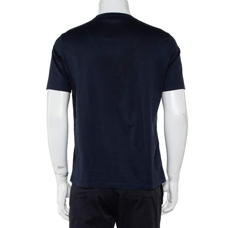 Pre Owned Hermes Navy Blue Mors Embroidered Cotton Crewneck Blanc T-Shirt S 