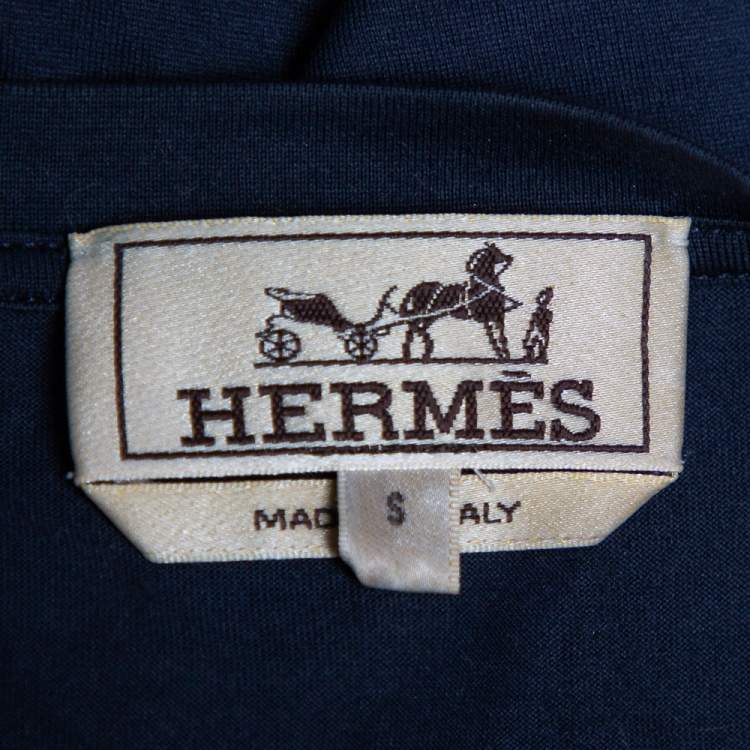 Pre Owned Hermes Navy Blue Mors Embroidered Cotton Crewneck Blanc T-Shirt S 