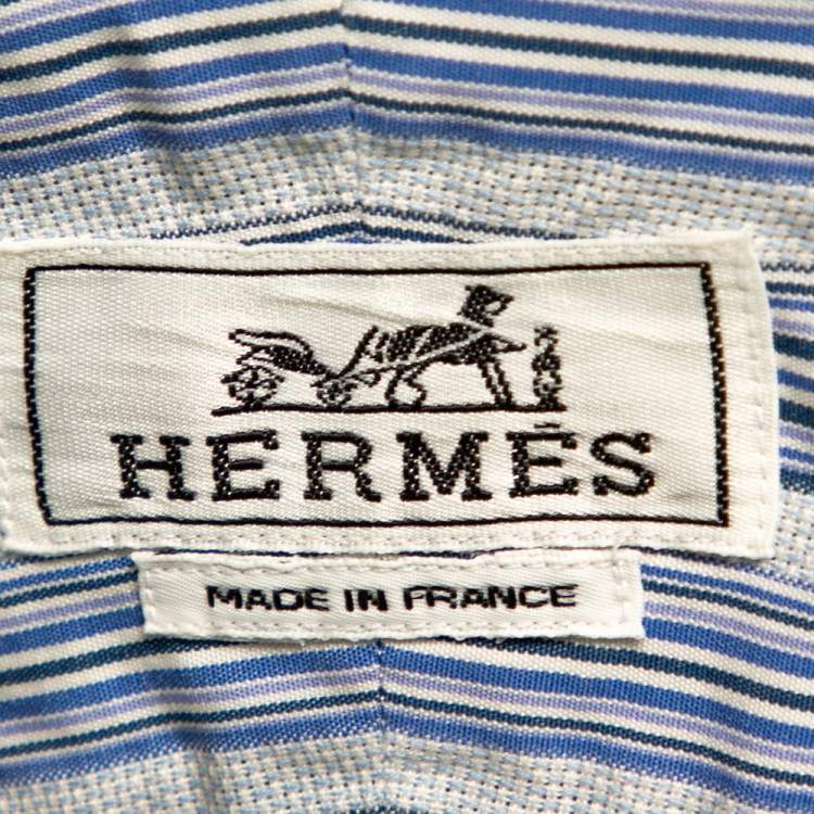 Pre Owned Hermes Blue Striped Cotton Long Sleeve Shirt 3XL