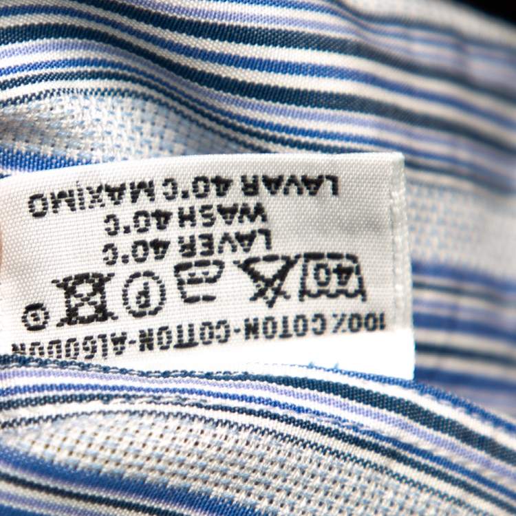 Pre Owned Hermes Blue Striped Cotton Long Sleeve Shirt 3XL