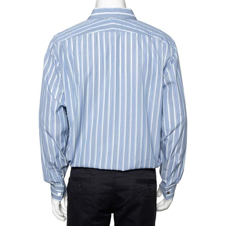 Pre Owned Hermes Blue Striped Cotton Long Sleeve Shirt 3XL
