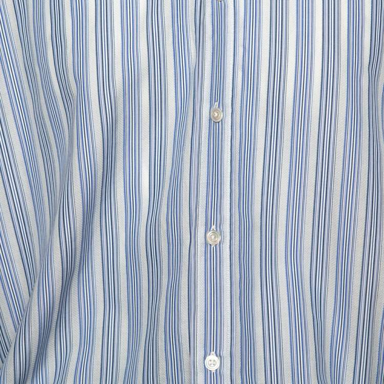 Pre Owned Hermes Blue Striped Cotton Long Sleeve Shirt 3XL