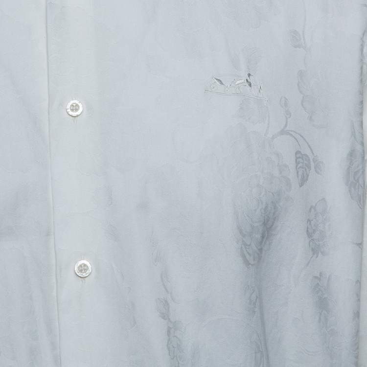 Pre Owned Hermes White Floral Jacquard Cotton Button Front Shirt L