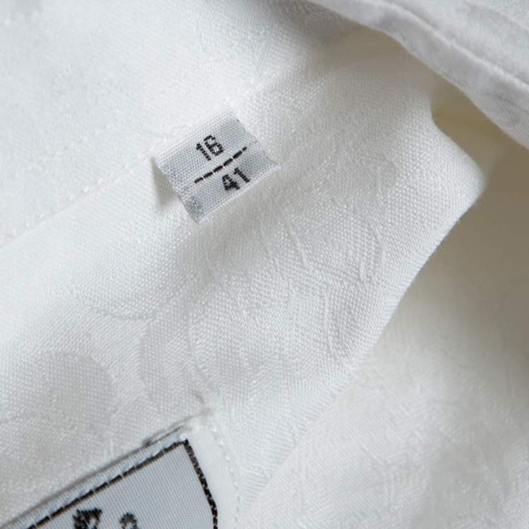 Pre Owned Hermes White Floral Jacquard Cotton Button Front Shirt L