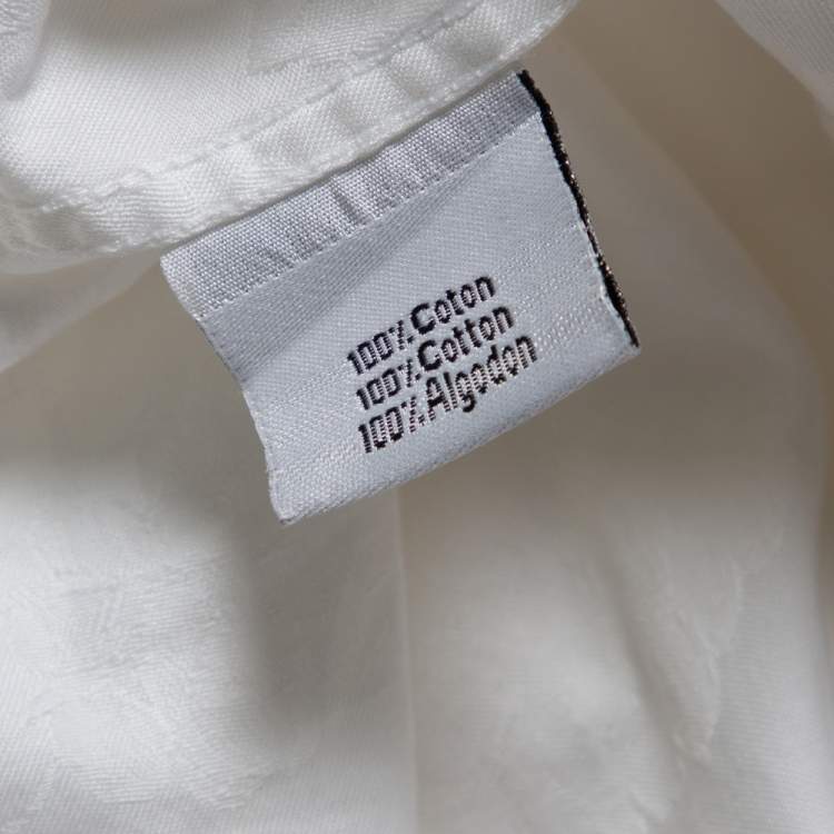 Pre Owned Hermes White Floral Jacquard Cotton Button Front Shirt L