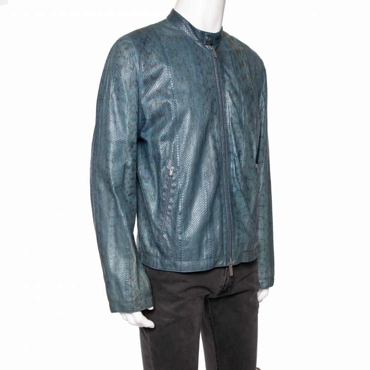 Pre Owned Hermès Blue Snakeskin Leather Reversible Jacket XL