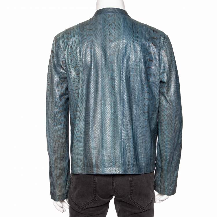 Pre Owned Hermès Blue Snakeskin Leather Reversible Jacket XL