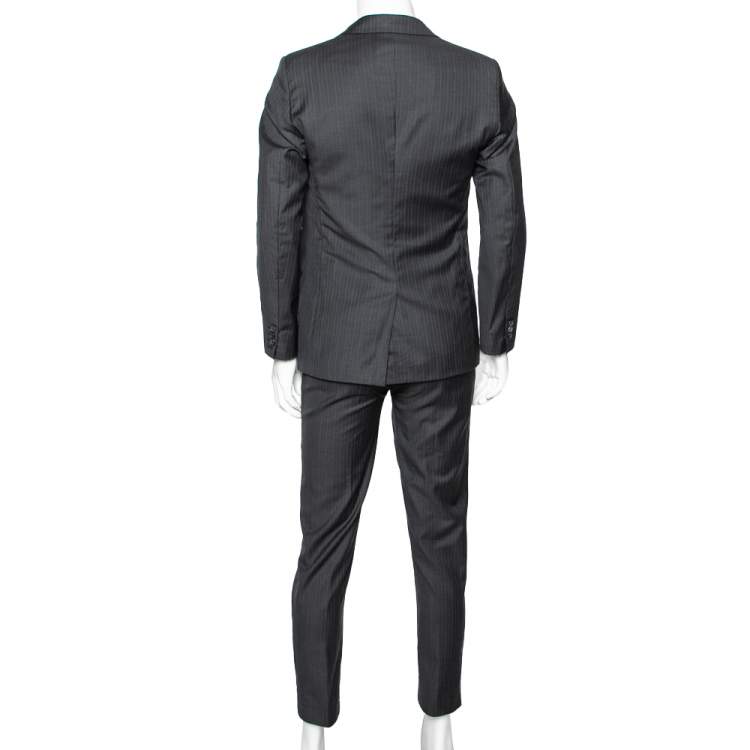 Pre Owned Hermes Charcoal Grey Pinstriped Wool Single Breasted Suit L