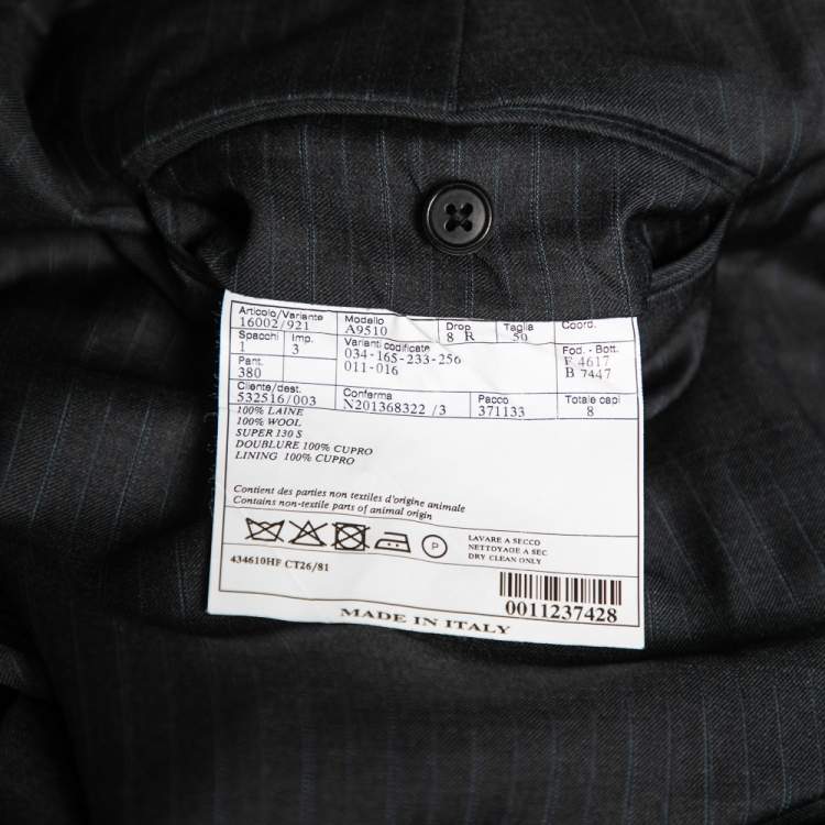 Pre Owned Hermes Charcoal Grey Pinstriped Wool Single Breasted Suit L