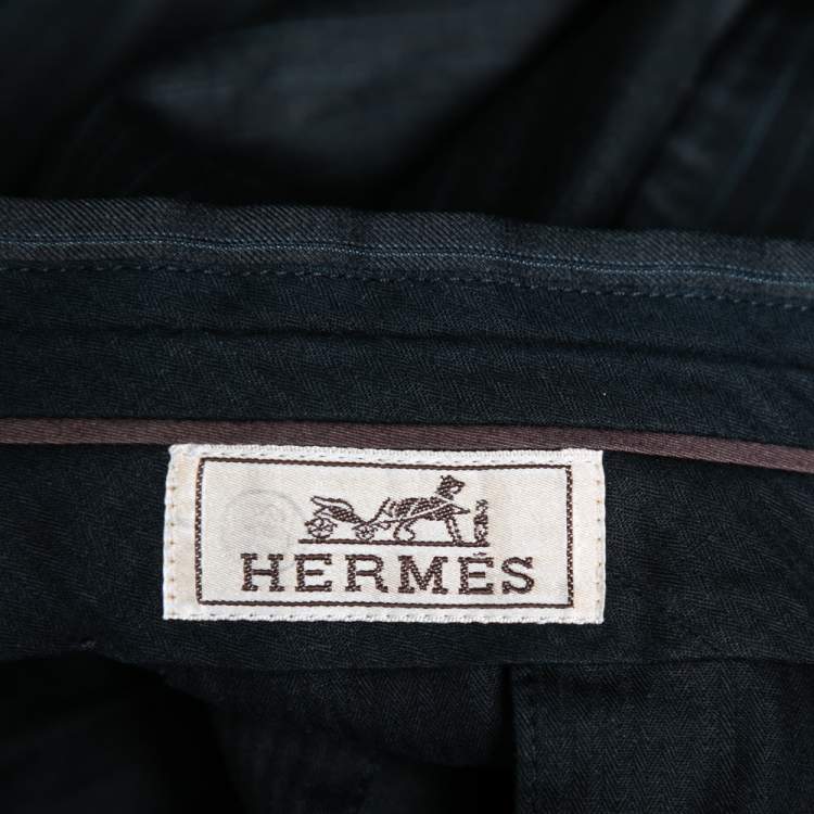 Pre Owned Hermes Charcoal Grey Pinstriped Wool Single Breasted Suit L