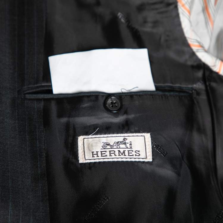 Pre Owned Hermes Charcoal Grey Pinstriped Wool Single Breasted Suit L